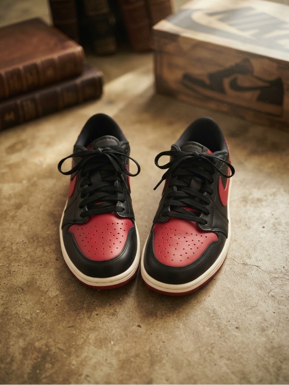 Nike Air Jordan 1 Low Bred Black Varsity Red Leather Sneakers Men’s Size 12